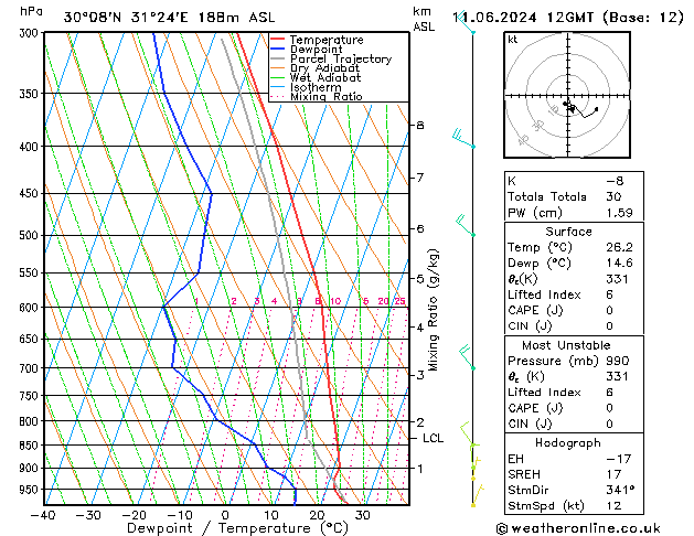 Modell Radiosonden GFS Di 11.06.2024 12 UTC