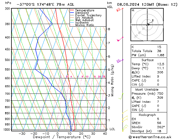Model temps GFS Sa 08.06.2024 12 UTC