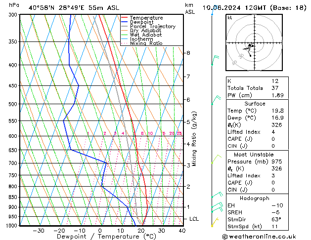 Model temps GFS Pzt 10.06.2024 12 UTC