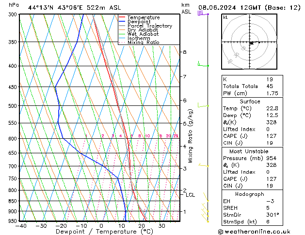 Model temps GFS Sa 08.06.2024 12 UTC