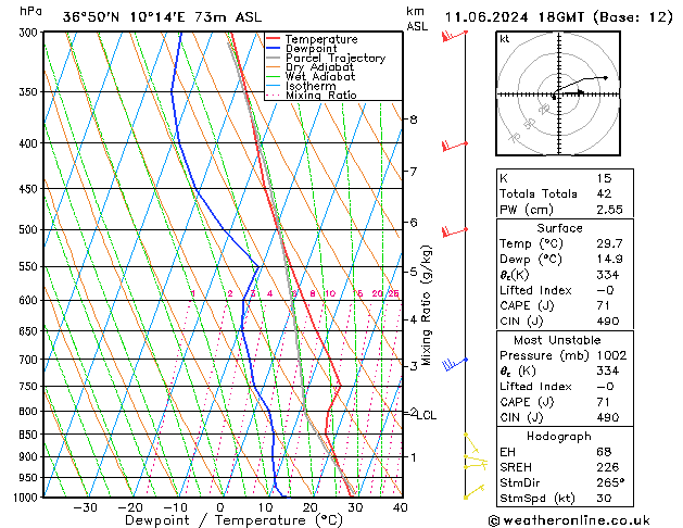 Model temps GFS di 11.06.2024 18 UTC