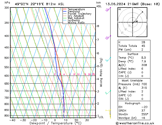 Model temps GFS do 13.06.2024 21 UTC