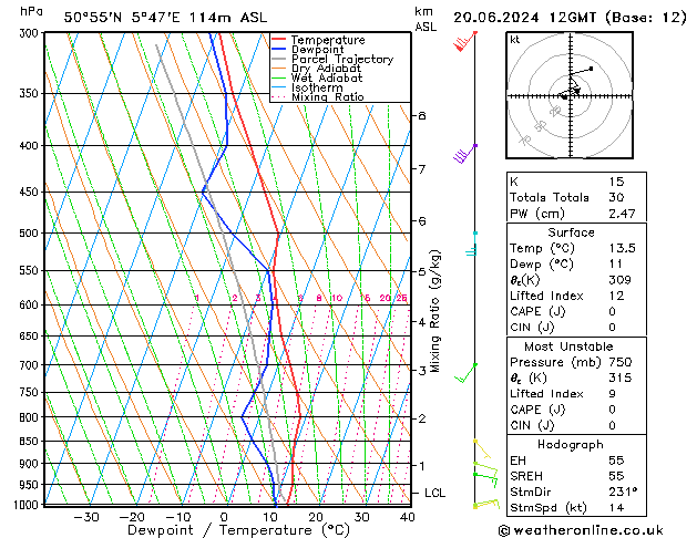 Model temps GFS do 20.06.2024 12 UTC
