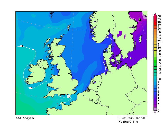 North Sea SST Fr 21.01.2022 00 UTC
