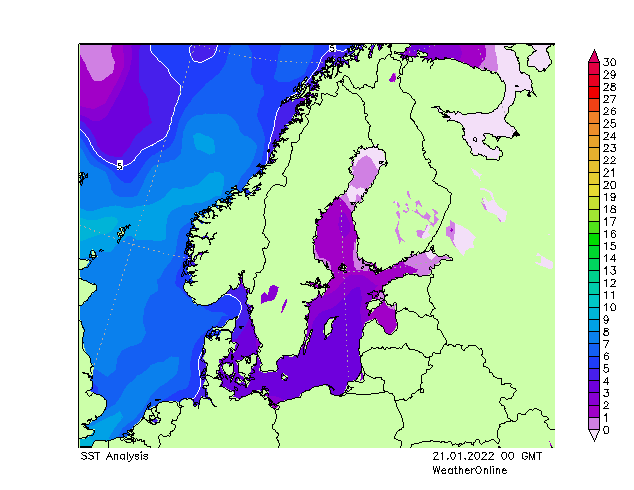 Baltic Sea SST Fr 21.01.2022 00 UTC