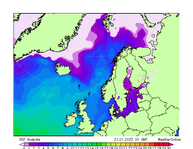 Atlantic North SST Fr 21.01.2022 00 UTC