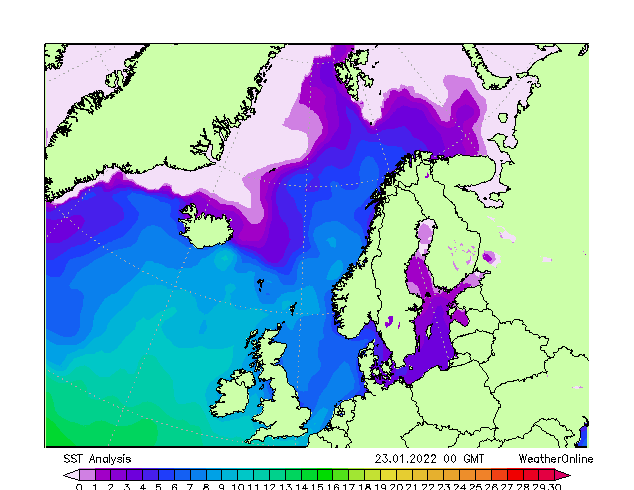 Atlantic North SST Su 23.01.2022 00 UTC