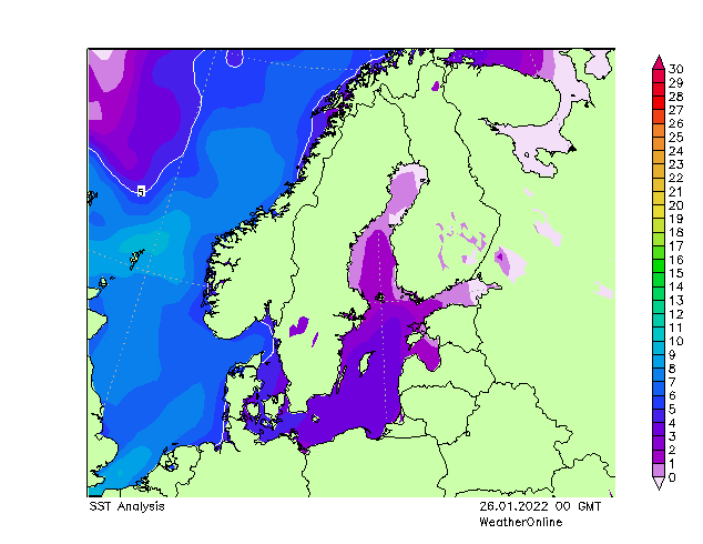 Baltic Sea SST We 26.01.2022 00 UTC