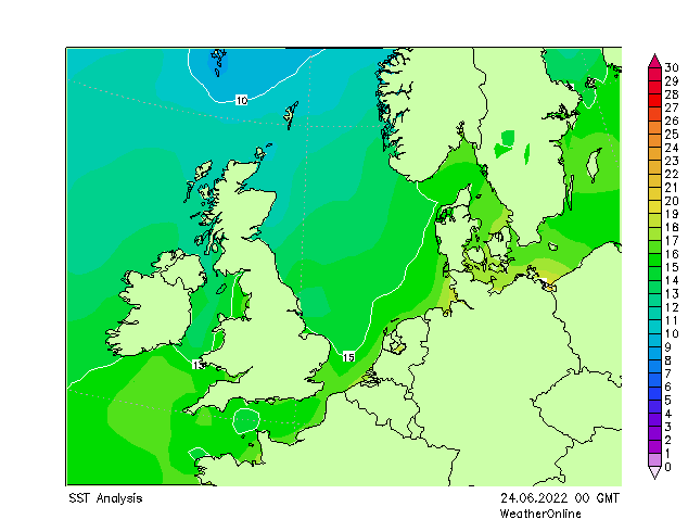 North Sea SST Fr 24.06.2022 00 UTC