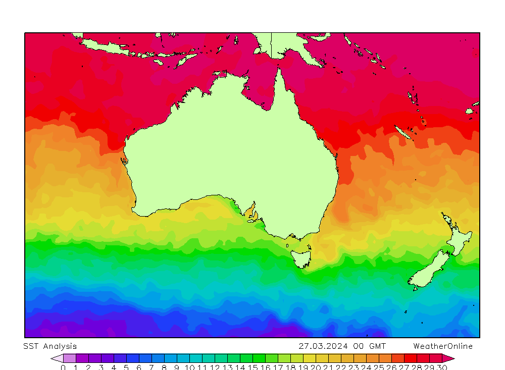 Australia SST mer 27.03.2024 00 UTC
