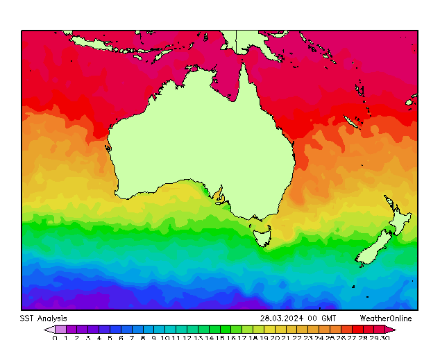 Australia SST czw. 28.03.2024 00 UTC