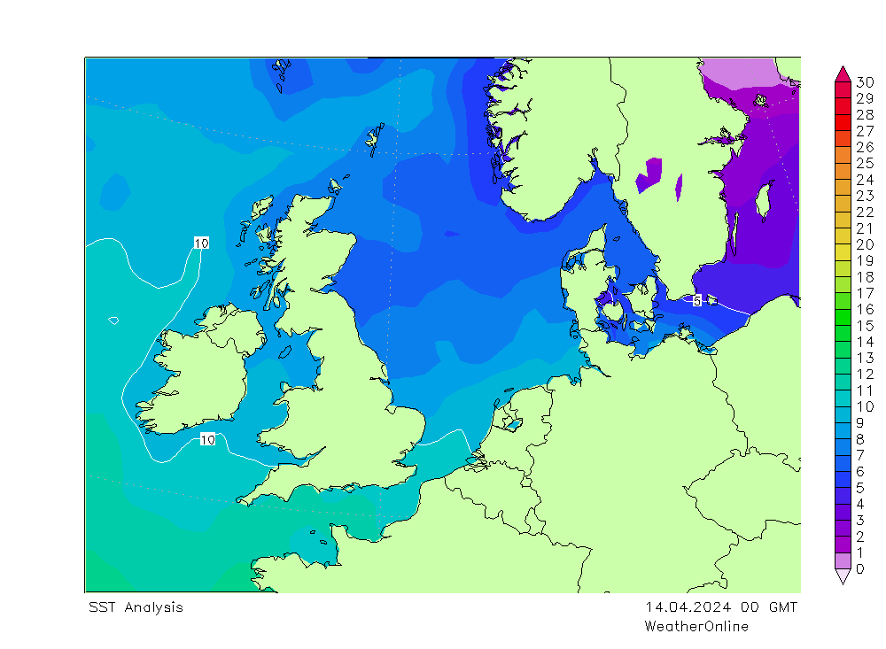 Morze Północne SST nie. 14.04.2024 00 UTC