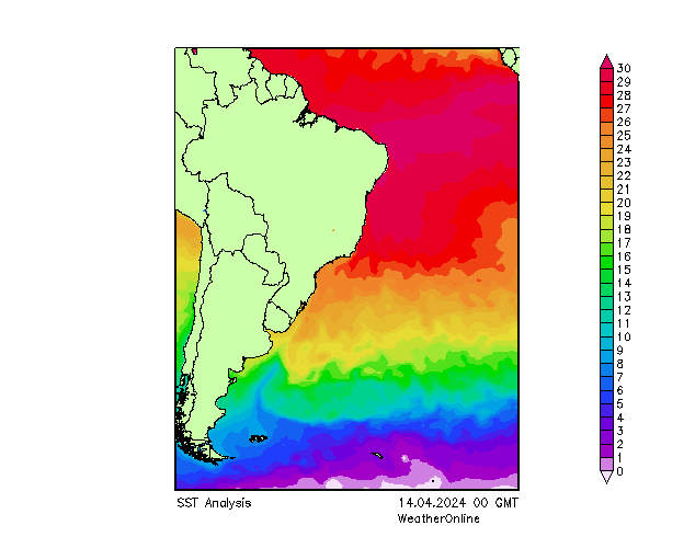 Atlantic Ocean SST Su 14.04.2024 00 UTC