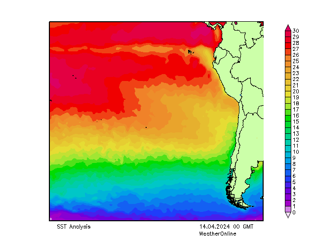 Pasifik SST Paz 14.04.2024 00 UTC