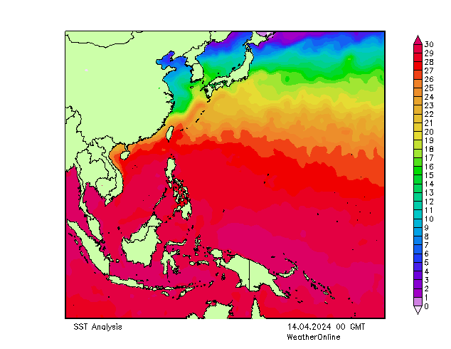 Pacífico SST Dom 14.04.2024 00 UTC