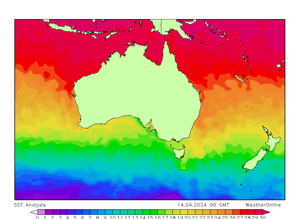 Australia SST nie. 14.04.2024 00 UTC