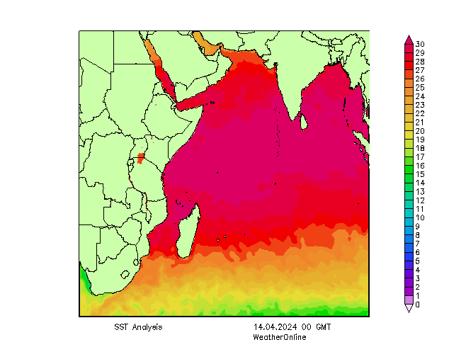 Indian Ocean SST Ne 14.04.2024 00 UTC