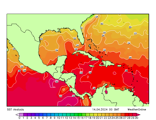 Caraibi SST dom 14.04.2024 00 UTC