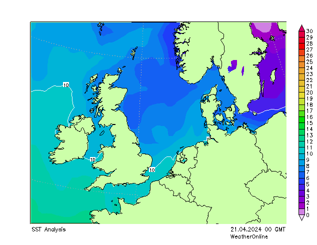 North Sea SST Su 21.04.2024 00 UTC