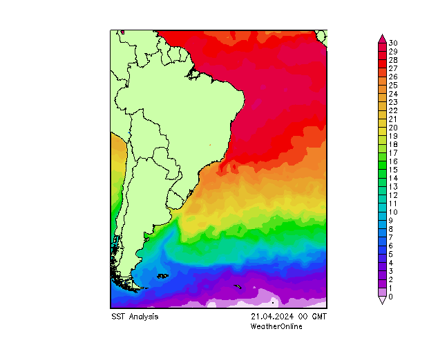 Atlas Okyanusu SST Paz 21.04.2024 00 UTC