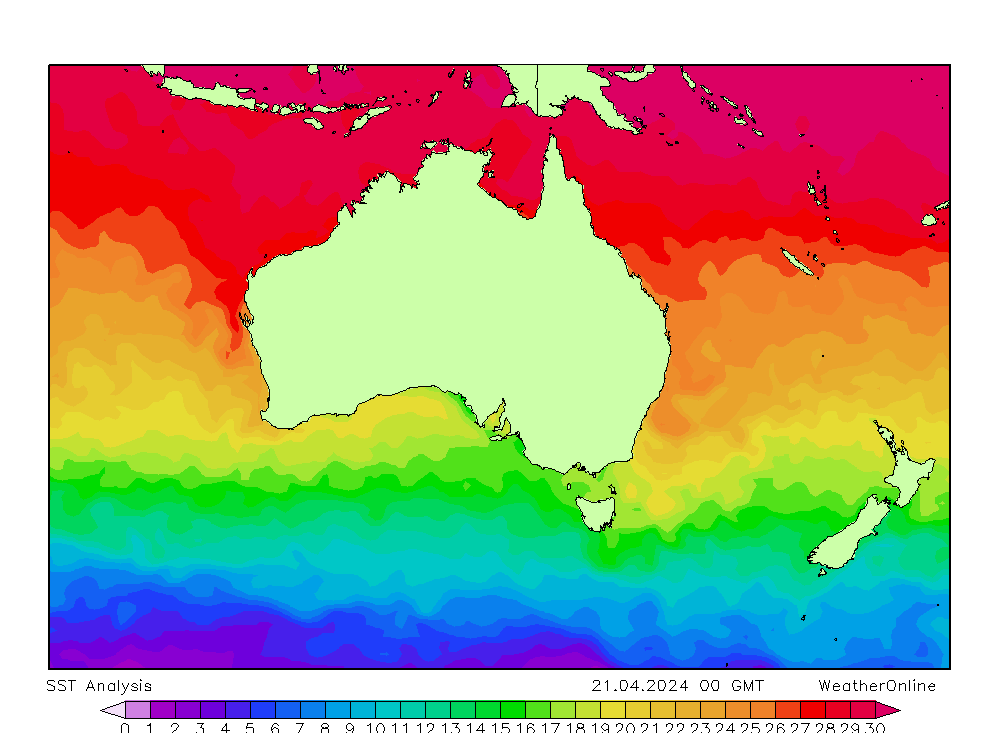 Australia SST nie. 21.04.2024 00 UTC