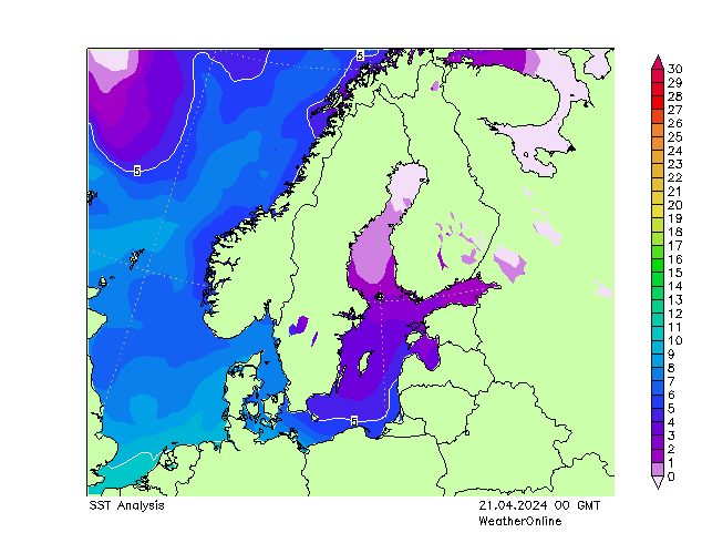 Mar Báltico SST dom 21.04.2024 00 UTC