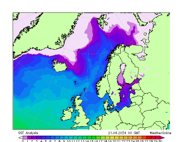 Atlantic North SST Su 21.04.2024 00 UTC