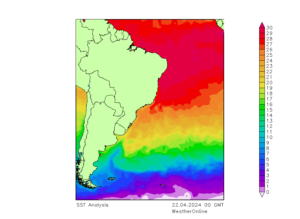 Océan Atlantique SST lun 22.04.2024 00 UTC