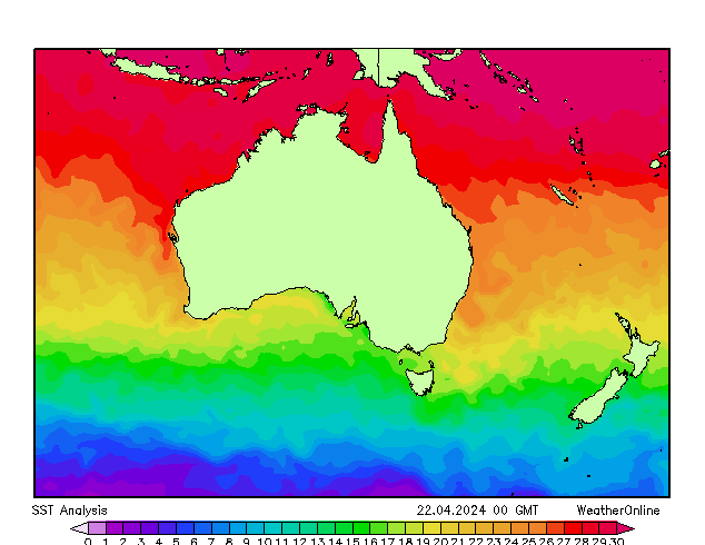 Австралия SST пн 22.04.2024 00 UTC