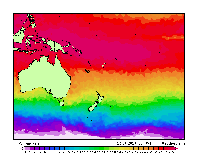 Тихий Океан SST вт 23.04.2024 00 UTC