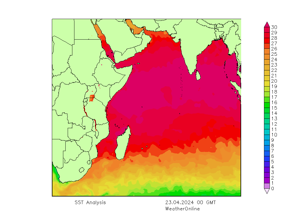 Indian Ocean SST Tu 23.04.2024 00 UTC