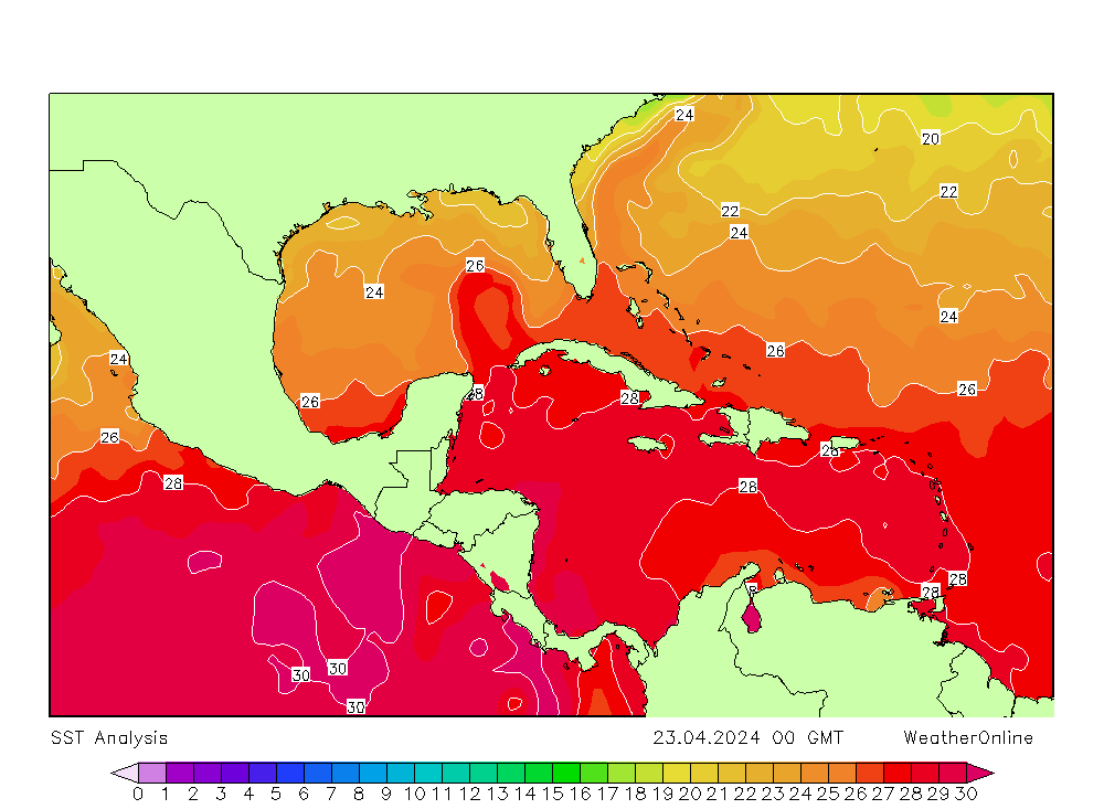 Caraibi SST mar 23.04.2024 00 UTC