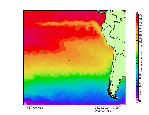 Pasifik SST Per 25.04.2024 00 UTC