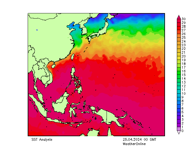 Pacífico SST jue 25.04.2024 00 UTC