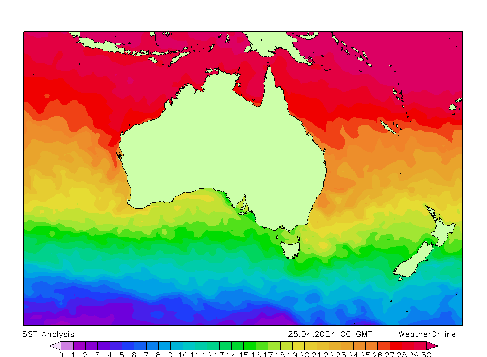 Australia SST Čt 25.04.2024 00 UTC