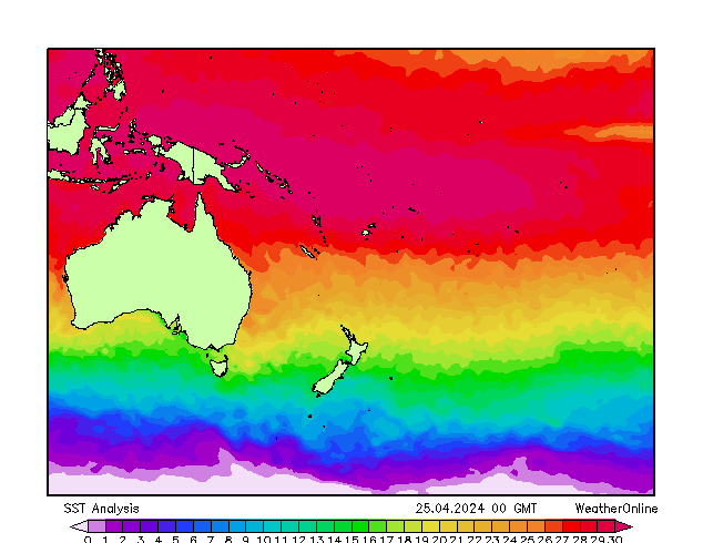 Pacifik SST Čt 25.04.2024 00 UTC