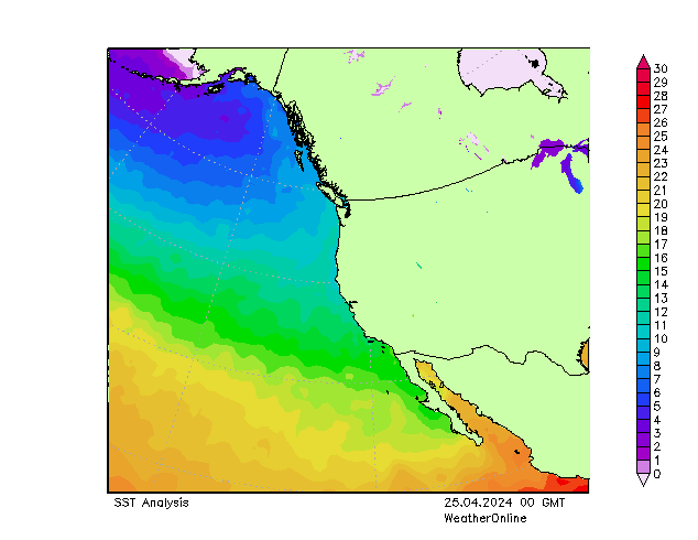 Pasifik SST Per 25.04.2024 00 UTC