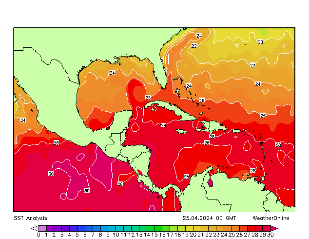 Caraibi SST gio 25.04.2024 00 UTC