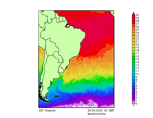 Atlantic Ocean SST  26.04.2024 00 UTC