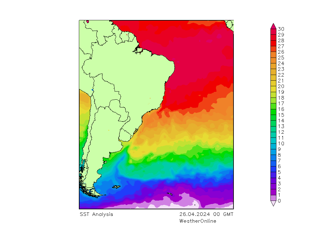 Océan Atlantique SST ven 26.04.2024 00 UTC