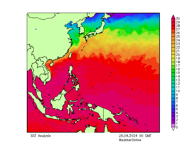 Pacífico SST vie 26.04.2024 00 UTC