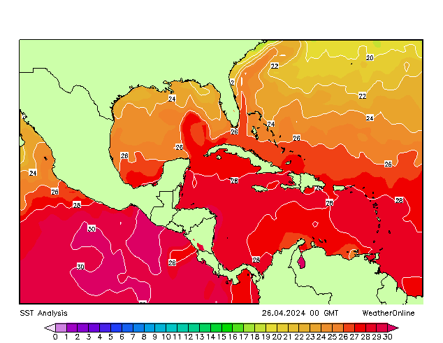 Caribe SST Sex 26.04.2024 00 UTC