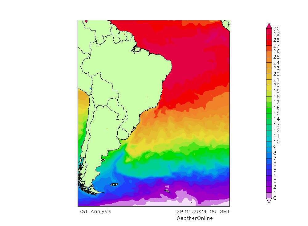 Atlantic Ocean SST Mo 29.04.2024 00 UTC