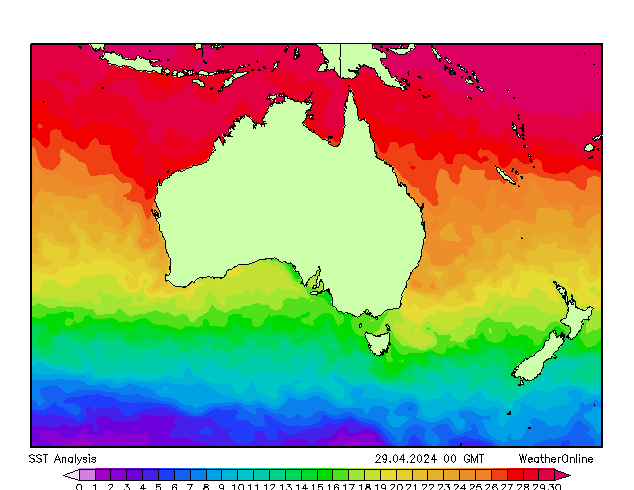 Australia SST Mo 29.04.2024 00 UTC