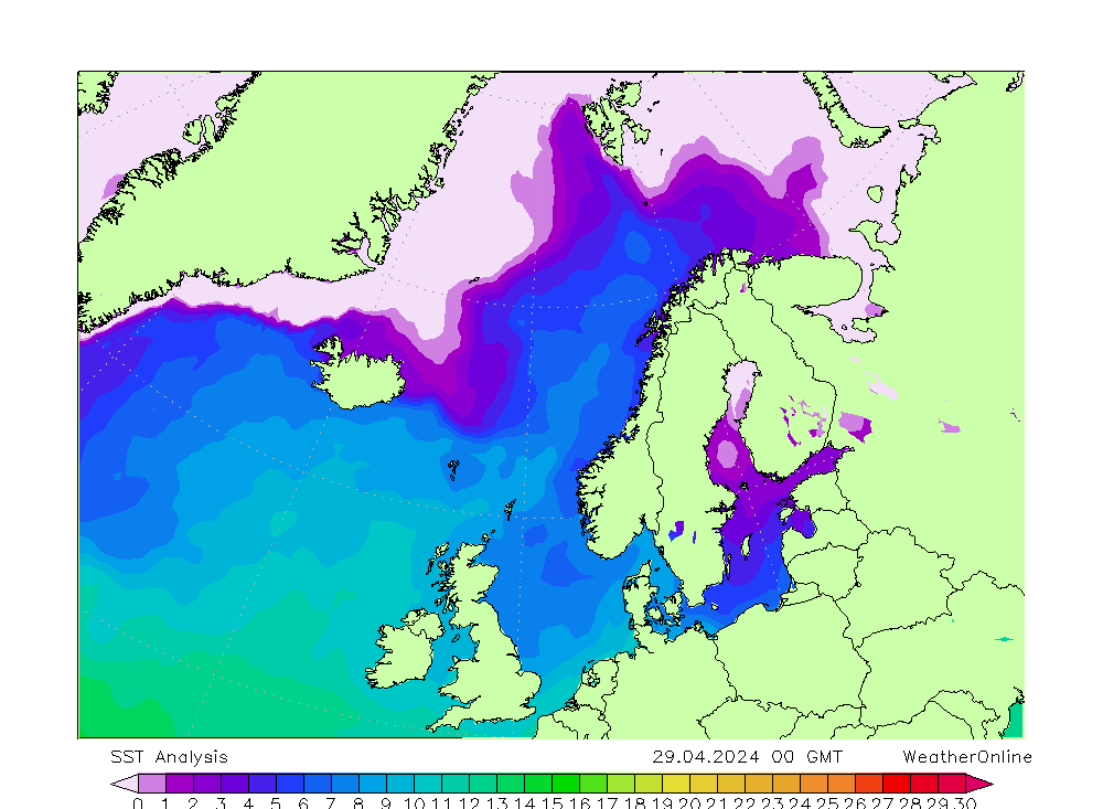 Atlantic North SST Mo 29.04.2024 00 UTC