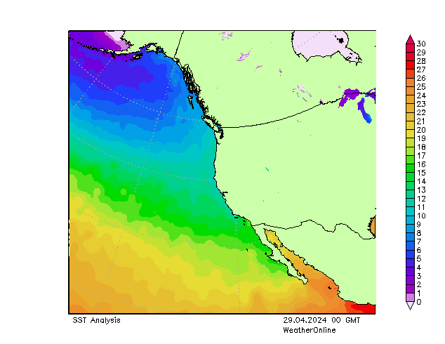 Pacifico SST lun 29.04.2024 00 UTC