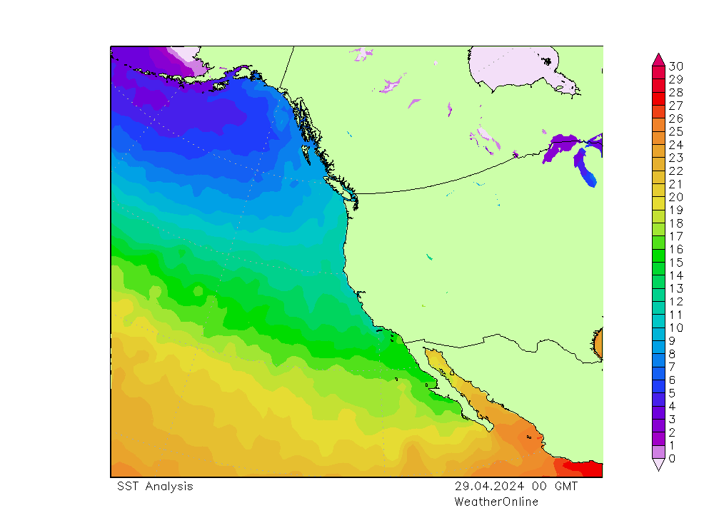 Pacifico SST lun 29.04.2024 00 UTC