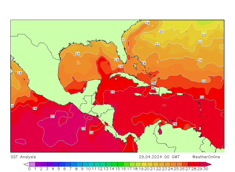 Karayipler SST Pzt 29.04.2024 00 UTC