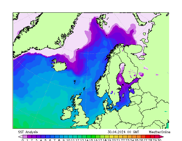 Atlantic North SST mar 30.04.2024 00 UTC