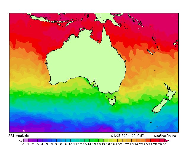 Austrália SST Qua 01.05.2024 00 UTC